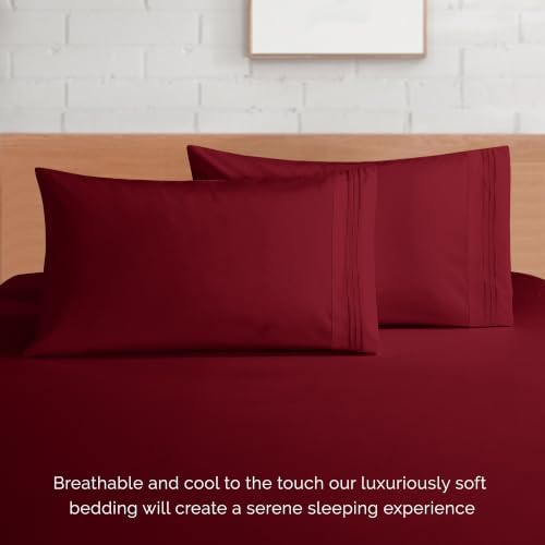 Elegant Comfort Luxury 1500 Premium Hotel Quality Microfiber 4-Piece Sheet Set - Wrinkle Resistant, All Around Elastic Fitted Sheet, Deep Pocket up to 16", Twin/Twin XL, Burgundy