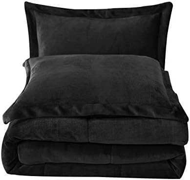 Chezmoi Collection 3-Piece Micromink Sherpa Reversible Down Alternative Comforter Set (Queen, Black)