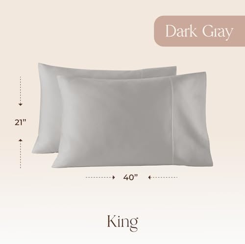 100% Organic Cotton Pillow Cases King Size Set of 2-100% Cotton Pillowcases GOTS Certified 300 Thread Count - Naturally Cooling Comfortable Breathable & Soft Pillow Cases (Classic Grey, King)