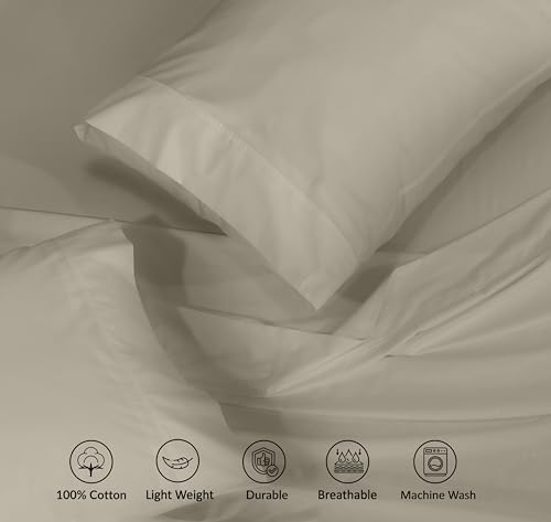 RUVANTI 100% Cotton California King Sheets, Percale Sheet Set, Taupe
