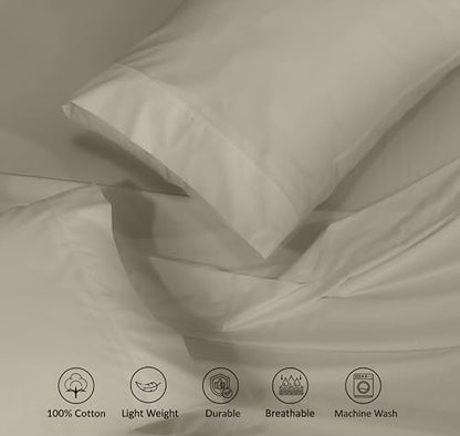 RUVANTI 100% Cotton California King Sheets, Percale Sheet Set, Taupe
