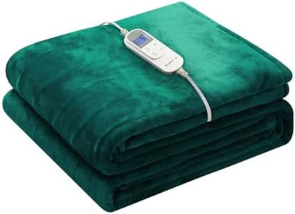 Wapaneus Foot Pocket Heated Blanket Electric Throw with 10 Heating Levels and 4 Timer Settings 4 Hours Auto Shut Off, Flannel Fast-Heating Heated Throw 50" x 60", Machine Washable, Vintage Green