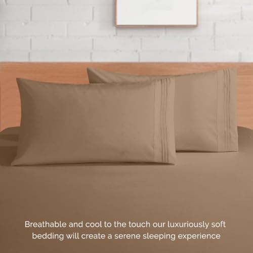 Elegant Comfort 4-Piece Bed Sheet Set - Luxury Bedding 1500 Premium Hotel Quality Microfiber, All Around Elastic 18-24 Inches Deep Fitted Sheet- Extra Deep Pocket Sheets, King, Taupe Tan