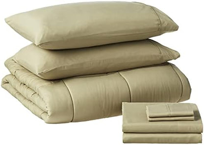 Sweet Home Collection 7 Piece Comforter Set Bag Solid Color All Season Soft Down Alternative Blanket & Luxurious Microfiber Bed Sheets, Sage, Queen