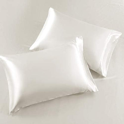 SiinvdaBZX 4Pcs Extra Deep Pocket Satin Sheet Set Queen Size, Ivory White