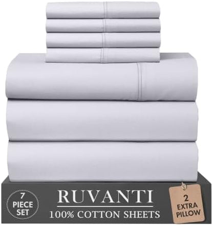 RUVANTI 100% Cotton Split King Sheets, Percale Sheets Set, Cloud Gray