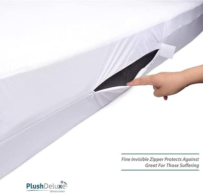 PlushDeluxe Mattress Encasement 100% Waterproof, Queen, Soft Cotton Terry