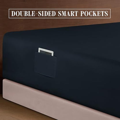 Elegant Comfort 4-Piece Bed Sheet Set - Luxury Bedding 1500 Premium Hotel Quality Microfiber, All Around Elastic 18-24 Inches Deep Fitted Sheet- Extra Deep Pocket Sheets, Full, Black