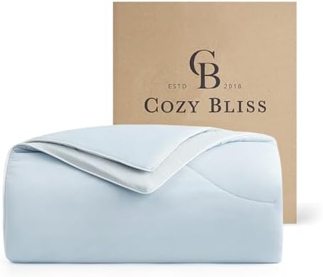 Cozy Bliss Cooling Comforter King Size, Reversible Lightweight Cooling Blankets for Hot Sleepers and Night Sweats, Q-Max>0.45 Soft Breathable Silky Smooth Summer Comforter, Cool Blue, 106"x90"