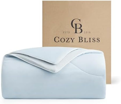 Cozy Bliss Cooling Comforter King Size, Reversible Lightweight Cooling Blankets for Hot Sleepers and Night Sweats, Q-Max>0.45 Soft Breathable Silky Smooth Summer Comforter, Cool Blue, 106"x90"