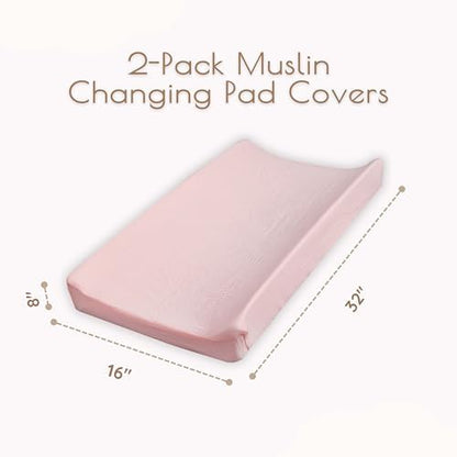 Baby Changing Pad Covers Girl, 2-Pack Changing Table Sheets, Cotton Muslin Changing Pad Covers, 32"x16" x 8" Diaper Changing Pad Cover Girl, Oeko-TEX Certified (Floral Pink Changing Pad Cover)