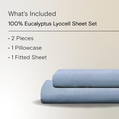 Sijo AiryWeight Tencel Sheet Set, 100% Lyocell Derived from Eucalyptus, Buttery Soft, Architectural Digest Best Cooling Sheets Winner - 3pc - 1 Pillowcase 1 Fitted 1 Top (Sky, Twin)