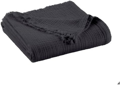 100% Cotton Organic Muslin Throw Blanket for Adults GOTS & Fairtrade Certified Organic Cotton - Couch Living Room and Bedroom Decor - 4 Layer Super Soft and Cozy (Graphite, Throw)