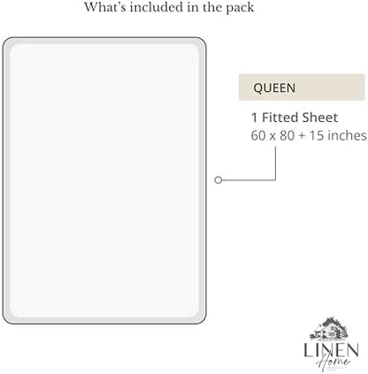 Linen Home Queen Size Fitted Sheet only 100% Cotton Percale, Snow White