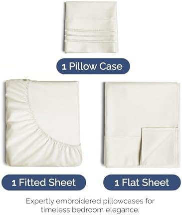 Twin XL Size 3 Piece Sheet Set - Ultra Soft & Cooling Bed Sheets - Ivory