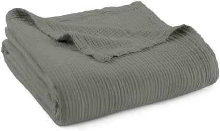 100% Cotton Organic Muslin Throw Blanket for Adults GOTS & Fairtrade Certified Organic Cotton - Couch Living Room and Bedroom Decor - 4 Layer Super Soft and Cozy (Shadow, Queen)