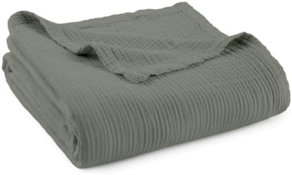 100% Cotton Organic Muslin Throw Blanket for Adults GOTS & Fairtrade Certified Organic Cotton - Couch Living Room and Bedroom Decor - 4 Layer Super Soft and Cozy (Shadow, Queen)