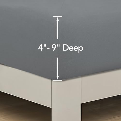 PureFit Stretchy Box Spring Cover Full - Elastic Fitted Box Spring Wrap Around 4 Sides, Wrinkle & Fading Resistant Fits Full Size Beds, Gray