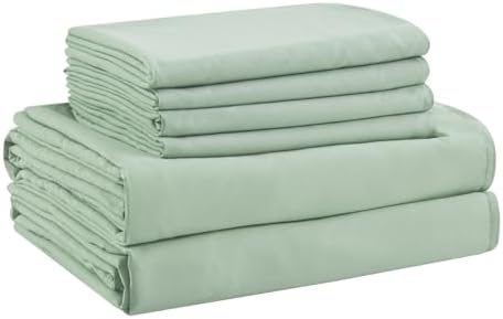 Twin Sheets Set - 4 Piece Soft Microfiber and Wrinkle Free Sheets - Easy Care, Extra Soft, Cooling Sheets - 1 Deep Pocket Fitted Sheet 1 Flat Sheet and 2 Pillowcases (Twin Sage Green)