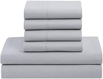 King Size Comforter Set with Sheets - 7-Piece Bedding Collection - 1 Comforter, 1 Fitted Sheet, 1 Flat, 4 Pillowcases - Deep Pocket - Soft & Breathable Premium Quality - Ideal for All Seasons, Silver