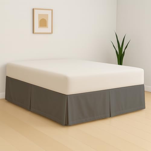 eBeddy Linens Split Corner Bed Skirt Queen 18 Inch Drop – 100% Microfiber, – Platform Style, Dark Grey Solid, 3-Sided Pleated, Tailored Fit, Hidden Storage, Hotel Luxury, Washable