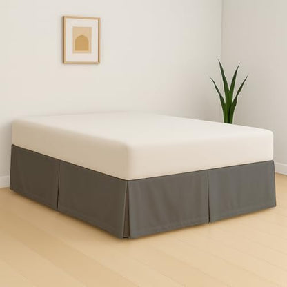 eBeddy Linens Split Corner Bed Skirt Queen 18 Inch Drop – 100% Microfiber, – Platform Style, Dark Grey Solid, 3-Sided Pleated, Tailored Fit, Hidden Storage, Hotel Luxury, Washable