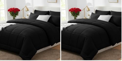 CozyLux King Size Comforter Set Black, 7 Pieces Bed in a Bag, Black Comforter King Size, All Season Bedding Sets with Stitch Quilted Comforter, Flat Sheet, Fitted Sheet, Pillowcases (Pack of 2)