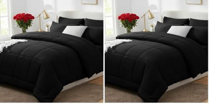 CozyLux King Size Comforter Set Black, 7 Pieces Bed in a Bag, Black Comforter King Size, All Season Bedding Sets with Stitch Quilted Comforter, Flat Sheet, Fitted Sheet, Pillowcases (Pack of 2)