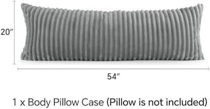 BEDELITE Fluffy Striped Body Pillow Cover with Zipper, Grey, 20x54