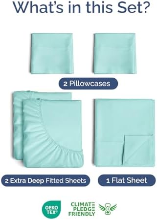 Extra Deep Split King Sheet Set - 5 Piece Soft & Cooling Sheets - Spa Blue