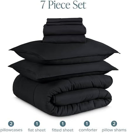 Bare Home Bed-in-A-Bag 7 Piece Comforter & Sheet Set - California King - Goose Down Alternative - Ultra-Soft 1800 Premium - Bed Set (Cal King, Black/Black)