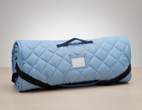 EVERYDAY KIDS Cute Preschooler and Toddler Cot Nap Mat for Home, Daycare, Preschool and Kindergarten; Easy to Roll Sleeping Mat with Elastic Straps, Pillow and Blanket