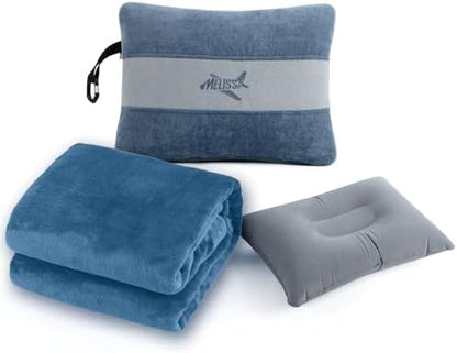 Melissa Large Soft Travel Blanket and Inflatable Pillow Set