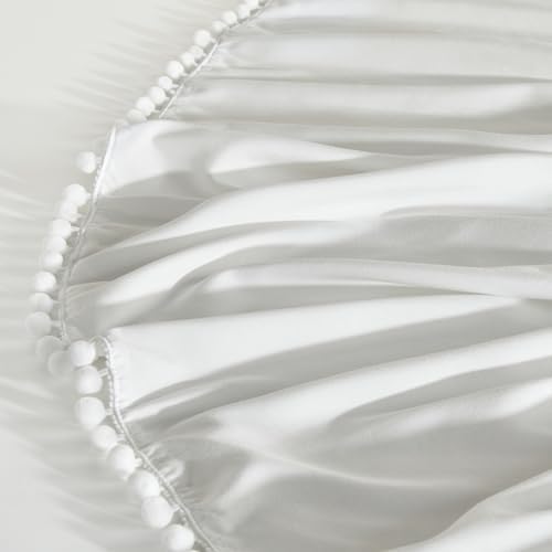 TILLYOU Baby Crib Skirt Girls Boys, Ruffled Bed Skirt with Pompoms, 28”x 52”, 14'' Drop, White