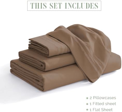 Elegant Comfort 4-Piece Bed Sheet Set - Luxury Bedding 1500 Premium Hotel Quality Microfiber, All Around Elastic 18-24 Inches Deep Fitted Sheet- Extra Deep Pocket Sheets, Full, Taupe Tan