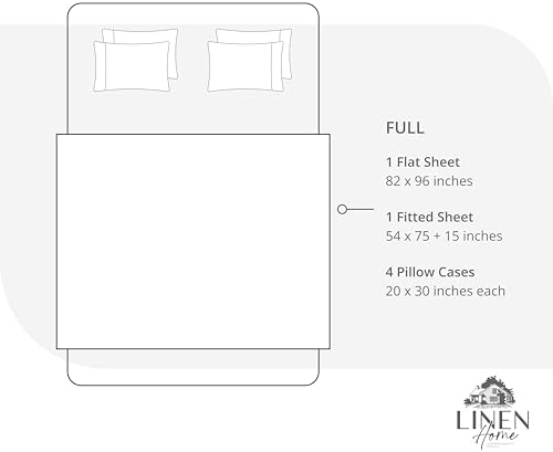 Linen Home 6 Piece Full Size Cotton Sheet Set, 100% Cotton Percale, 4 Pillowcases, Deep Pocket with All Around Elastic Sheet, Crisp Breathable Bedding, Hotel Luxury, Long-Staple Combed Cotton, Ivory