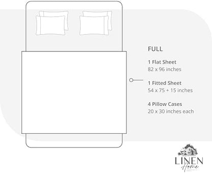Linen Home 6 Piece Full Size Cotton Sheet Set, 100% Cotton Percale, 4 Pillowcases, Deep Pocket with All Around Elastic Sheet, Crisp Breathable Bedding, Hotel Luxury, Long-Staple Combed Cotton, Ivory