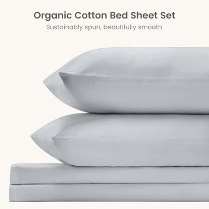 BIOWEAVES 100% Organic Cotton Sheets, 300 Thread Count 4-Piece GOTS Certified Bed Sheet Set Fits Mattress Upto 17" Deep Pocket, Soft & Silky Sateen Weave (King, Glacier Gray)