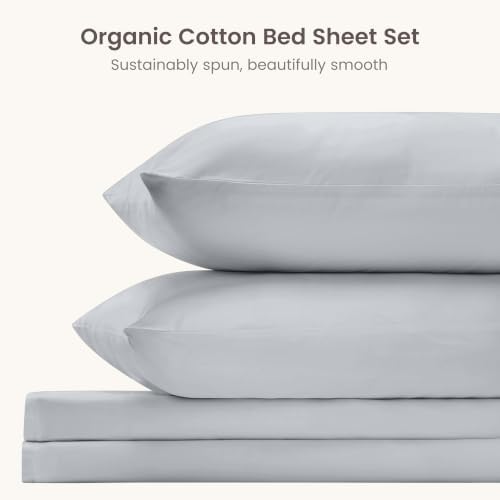BIOWEAVES 100% Organic Cotton Sheets, 300 Thread Count 4-Piece GOTS Certified Bed Sheet Set Fits Mattress Upto 17" Deep Pocket, Soft & Silky Sateen Weave (California King, Glacier Gray)