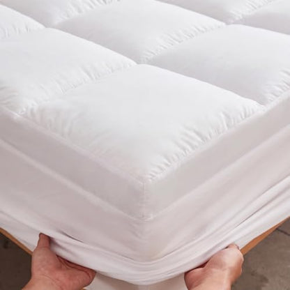 Mattress Pad - Soft and Breathable Mattress Protector Cover - Pillow Topper with Stretches to 18” Deep Pocket Fits Up to 8”-21” Cooling Bed Topper (White-Thick, King)