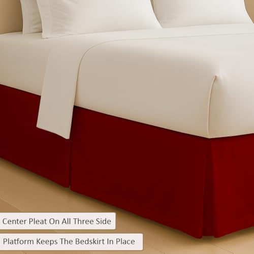 eBeddy Linens Split Corner Bed Skirt King 14 Inch Drop – 100% Microfiber, – Platform Style, Burgundy Solid, 3-Sided Pleated, Tailored Fit, Hidden Storage, Hotel Luxury, Washable