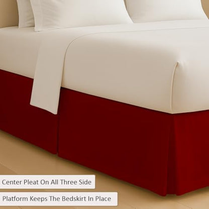eBeddy Linens Split Corner Bed Skirt Full 14 Inch Drop – 100% Microfiber, – Platform Style, Burgundy Solid, 3-Sided Pleated, Tailored Fit, Hidden Storage, Hotel Luxury, Washable