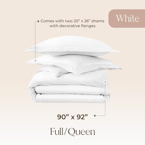 100% Organic Cotton Duvet Cover Queen Size - Naturally Soft Lightweight & Cooling Duvet Cover Set with Decorative Shams - Premium GOTS Certified 300 Thread Count Sateen Weave (White, Queen)