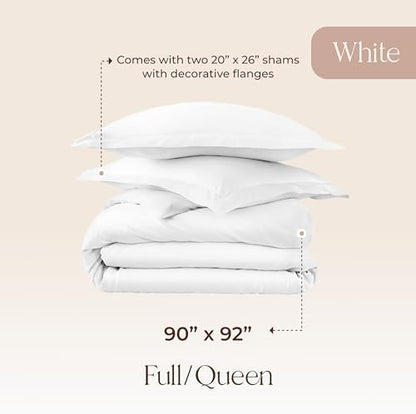 100% Organic Cotton Duvet Cover Queen Size - Naturally Soft Lightweight & Cooling Duvet Cover Set with Decorative Shams - Premium GOTS Certified 300 Thread Count Sateen Weave (White, Queen)