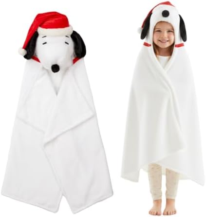 Peanuts Snoopy Santa Hat Hooded Throw - Kids Holiday Christmas Bedding Super Soft Throw Blanket - 30 in x 50 in, (Officially Licensed Product) by Franco
