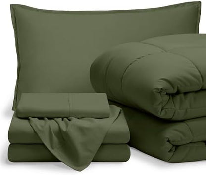 Bare Home Bed-in-A-Bag 5 Piece Comforter & Sheet Set - Twin XL - Goose Down Alternative - Ultra-Soft 1800 Premium Bedding Set (Twin XL, Cypress/Cypress)