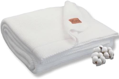 Dalisa 100% Organic Turkish Cotton Throw Blanket - GOTS Certified, Cozy - Perfect for Couch, Bed, and Home Decor - Boho Vintage Knit Alina (White, 80x90)