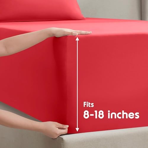 Nestl Queen Sheet Set - Bed Sheets - Red - 4-Piece Deep Pocket