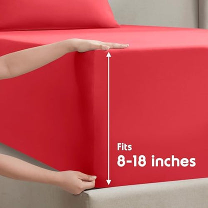 Nestl Queen Sheet Set - Bed Sheets - Red - 4-Piece Deep Pocket