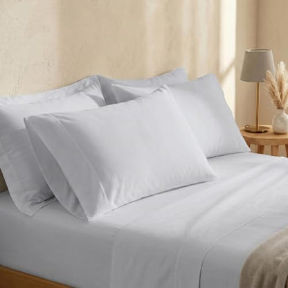 BIOWEAVES 100% Organic Cotton Sheets, 300 Thread Count 4-Piece GOTS Certified Bed Sheet Set Fits Mattress Upto 17" Deep Pocket, Soft & Silky Sateen Weave (California King, Glacier Gray)